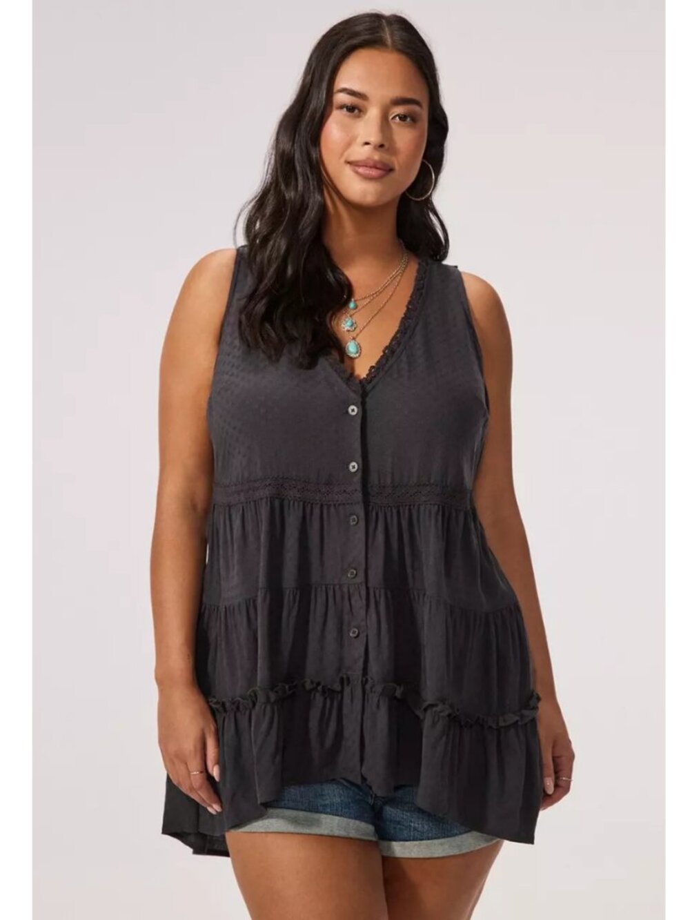 NWT Torrid 1 Festi Sleeveless Button-Down Tunic 1X 14 16